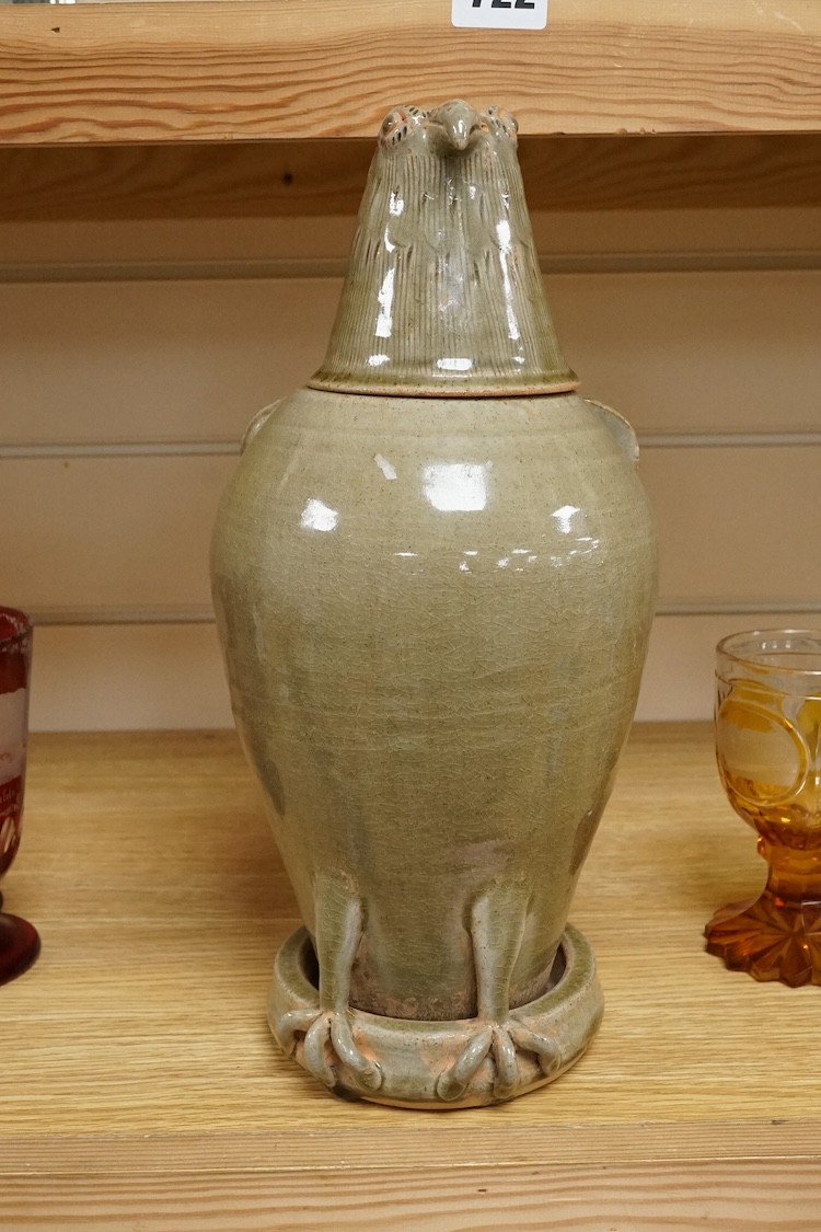 A Korean green glazed bird jar, 33cm high